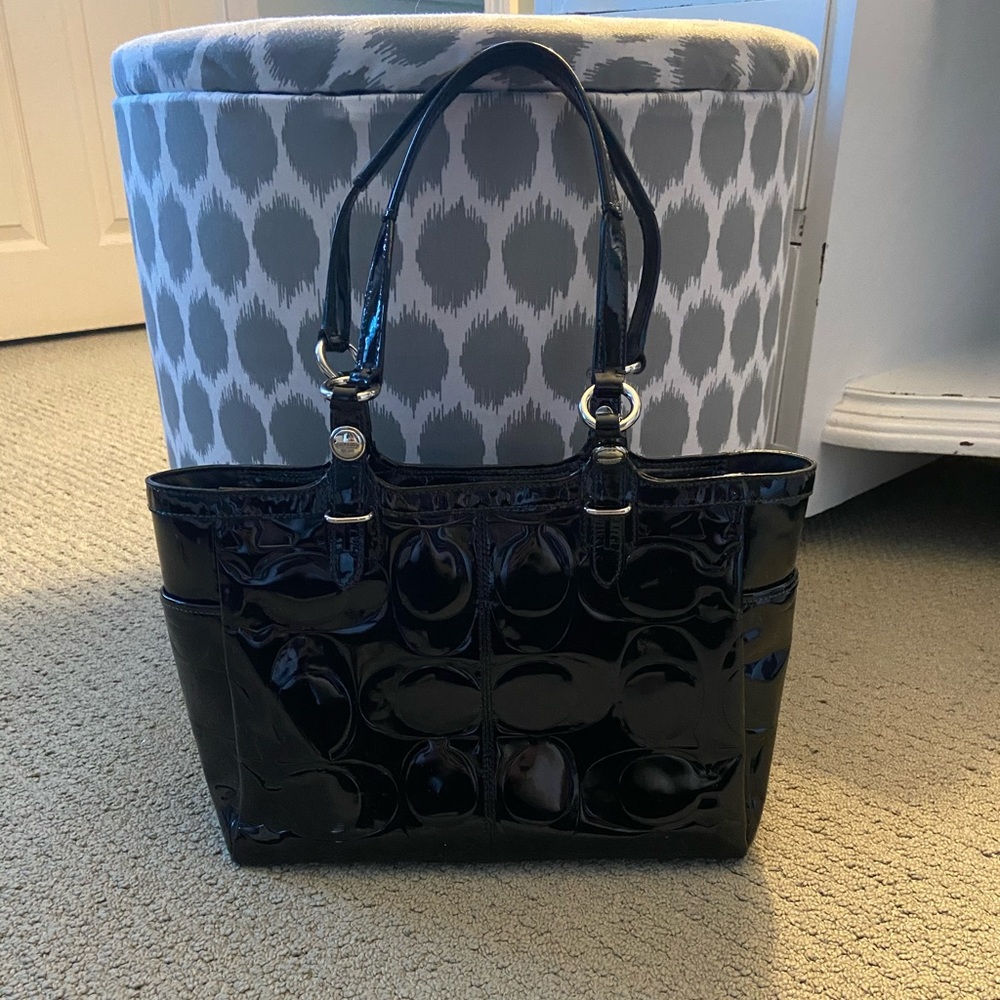 Pattern Leather Black Coach Bag - image 1